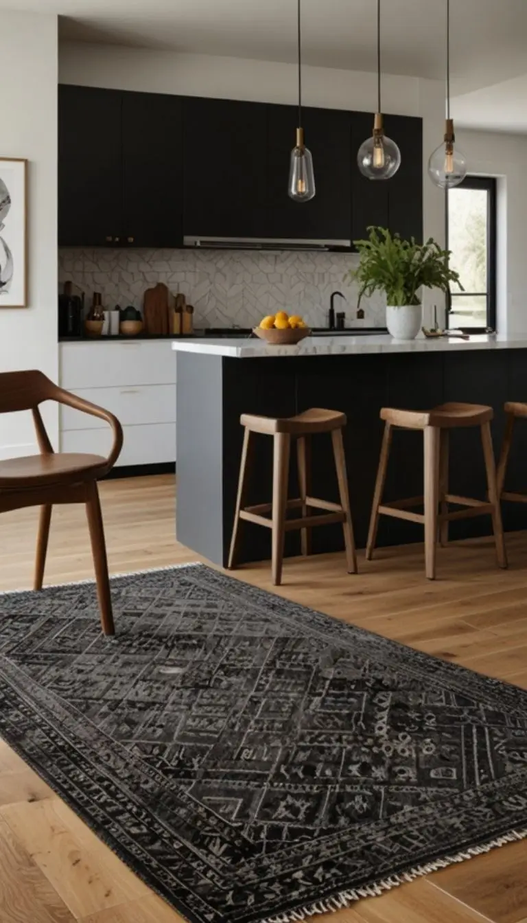 19 Stunning Boho Kitchen Black Decor Ideas for a Stylish Home 8 6. Bring in Black Rugs