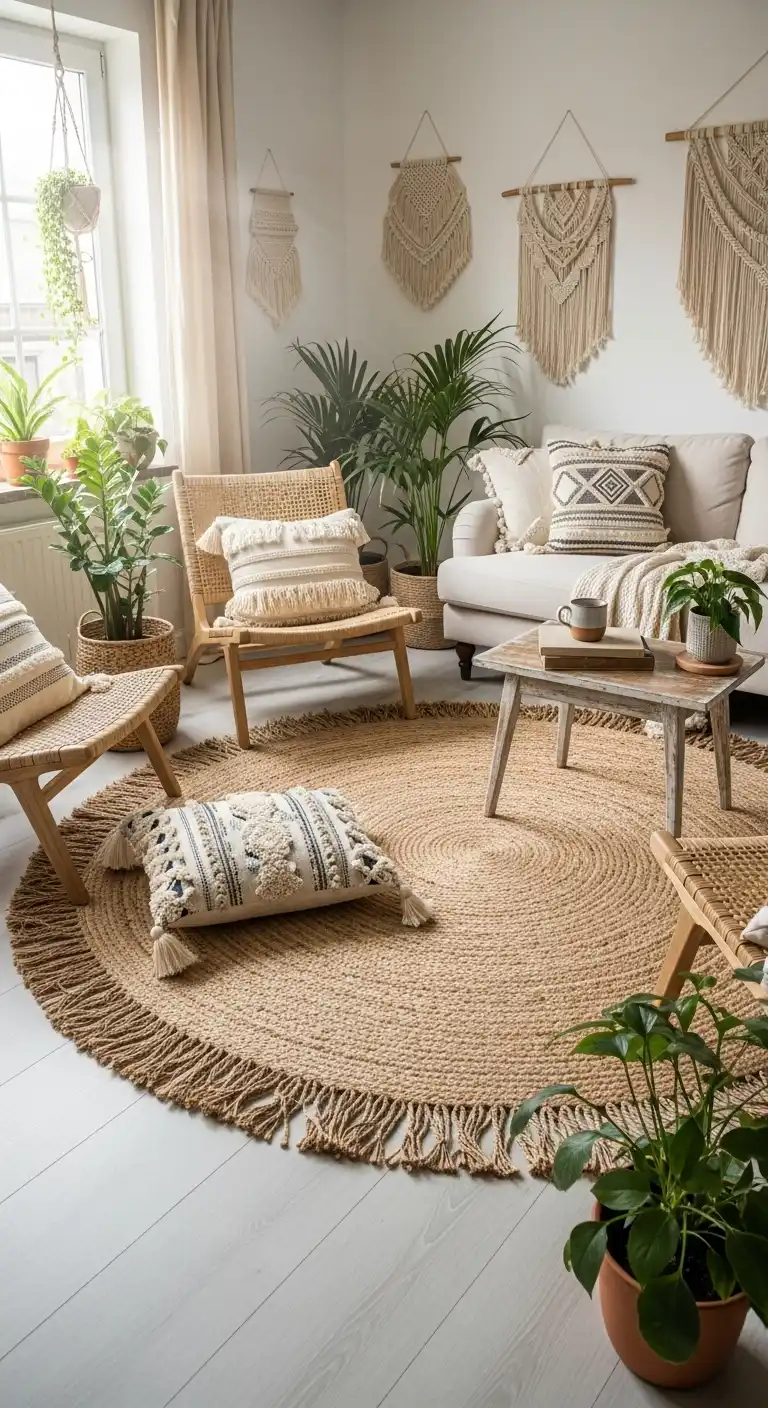 21 Best Boho Living Room Jute Rugs for a Natural Look 7 6. Fringed Edge Jute Rug