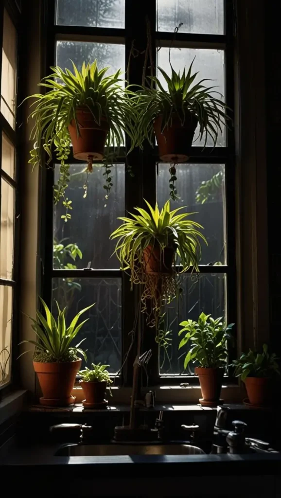 32 Stunning Boho Kitchen Goth Ideas for Dramatic Style 8 6. Gothic Greenery