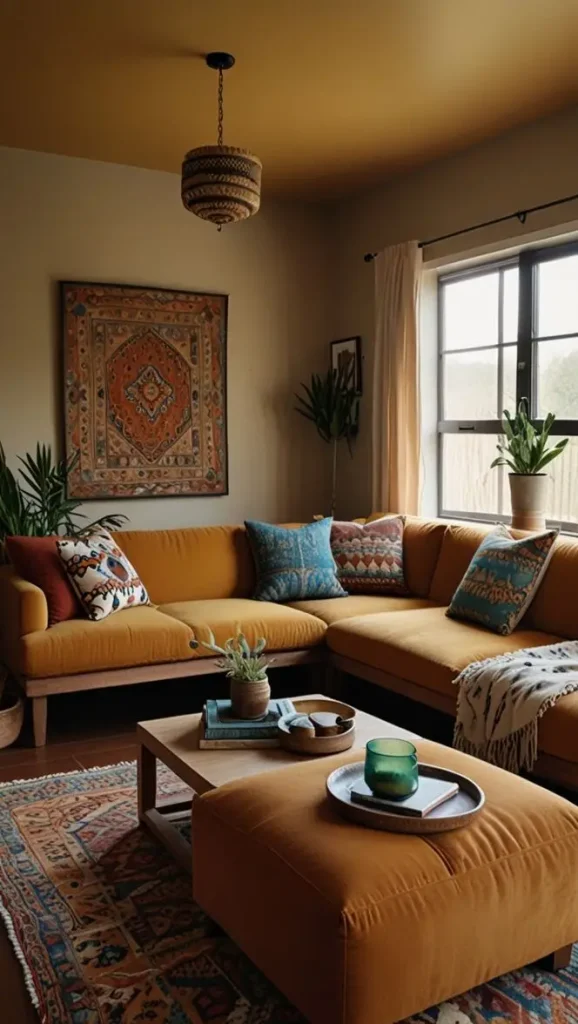 34 Inspiring Boho Living Room Hippie Ideas to Transform Your Space 6 6. Use Layered Textiles for a Cozy Feel