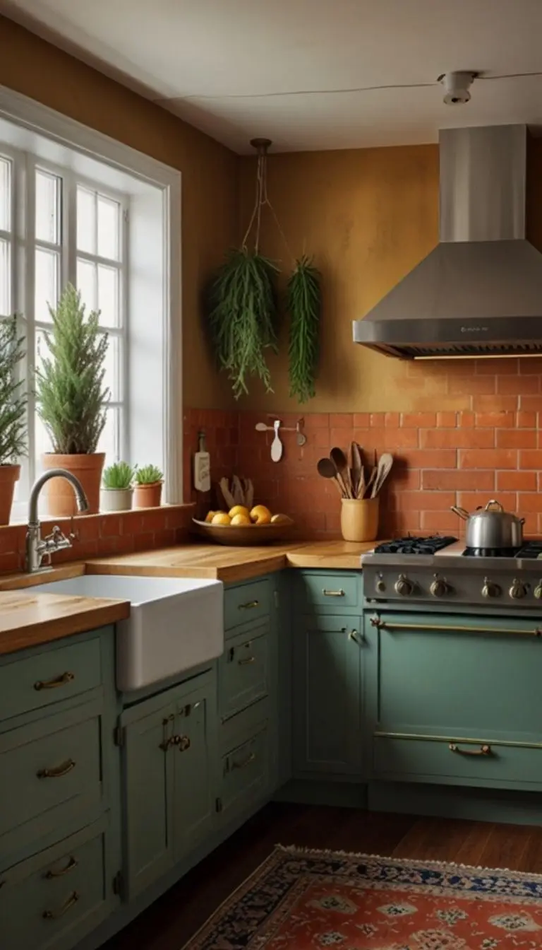 19 Boho Kitchen Brown Cabinet Designs to Inspire Your Next Remodel 8 6. Warm Up With Textured Rugs