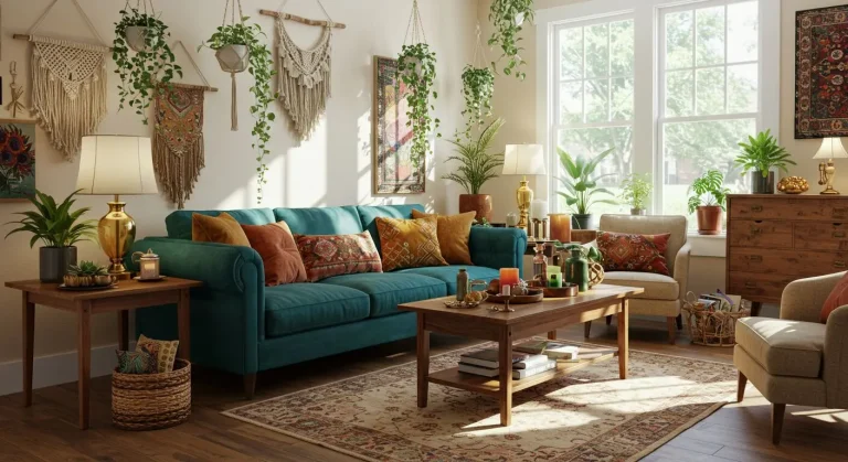 Boho Living Room Ideas with a Velvet Couch