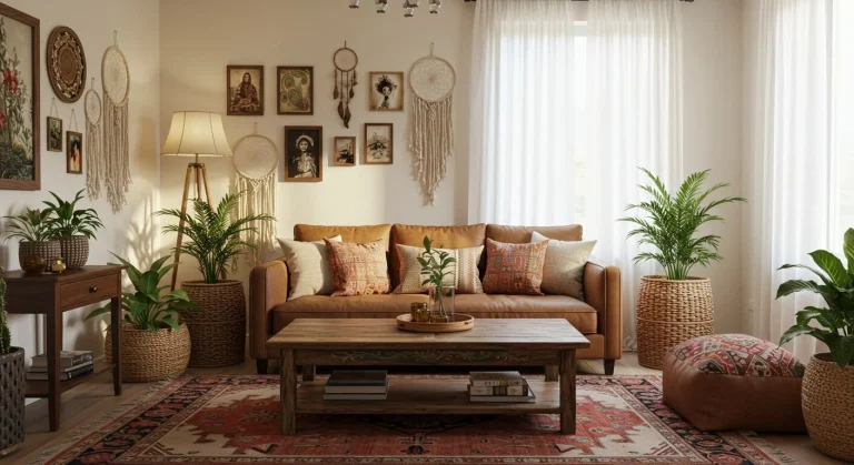 Boho Living Room Ideas with a Brown Couch