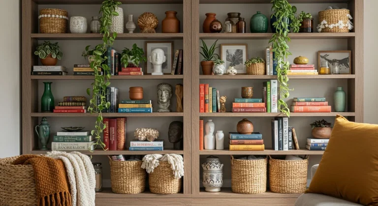Boho Living Room Bookshelf Styling Ideas