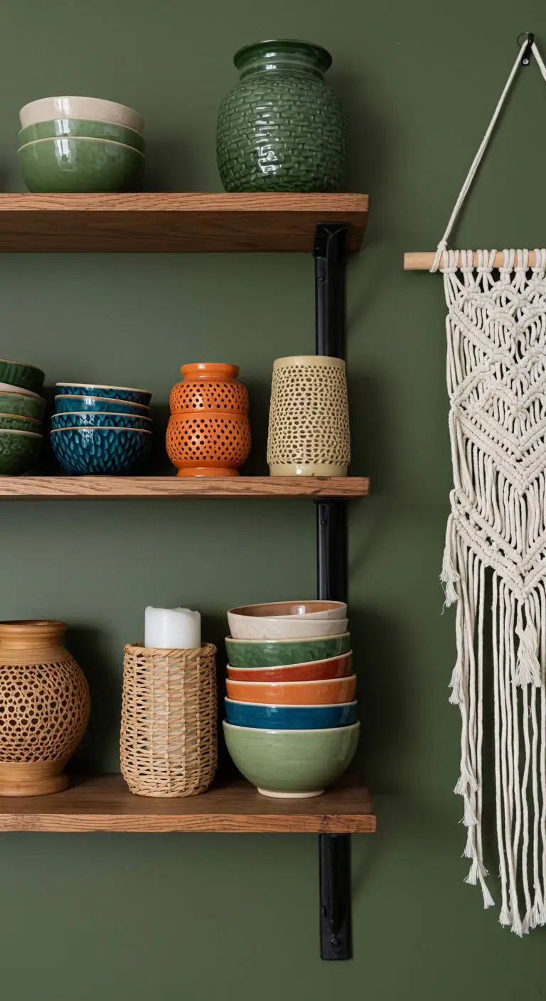 19 Natural Green Earthy Boho Kitchen Design Ideas 9 7. Bring It All Together with Unique Boho Decor