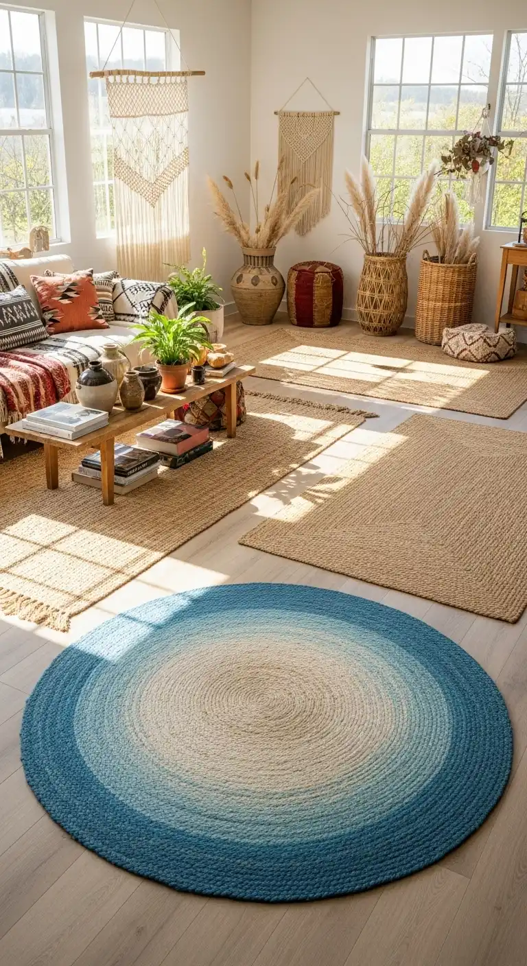 21 Best Boho Living Room Jute Rugs for a Natural Look 8 7. Dyed Ombre Jute Rug