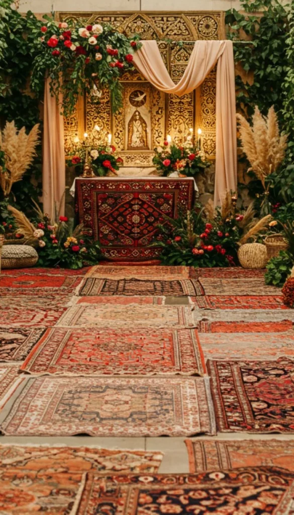 Wedding Boho Decor Ideas to Inspire: 23 Creative Styling Tips 9 7. Mismatched Dreamy Rugs