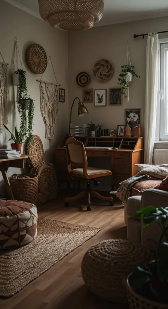 19 Stylish Boho Living Room Office Combo Setups 8 7. The Plant Lover’s Paradise