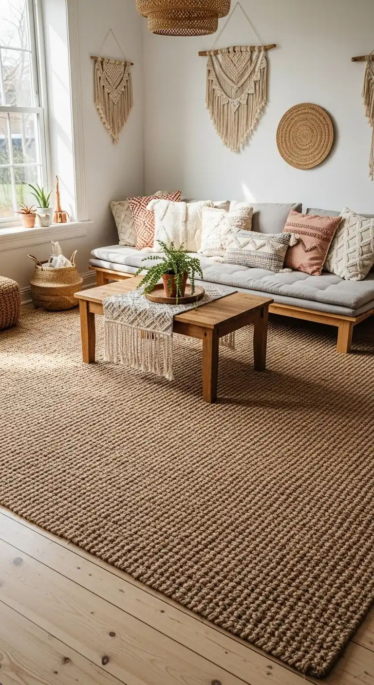 21 Best Boho Living Room Jute Rugs for a Natural Look 9 8. Eco-Friendly Recycled Jute Rug