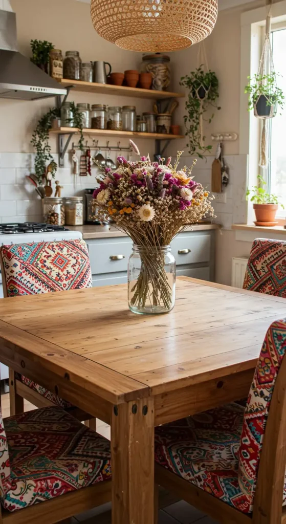 19 Stunning Boho Kitchen DIY Ideas to Transform Your Space 11 9. Fabric-Wrapped Chair Cushions