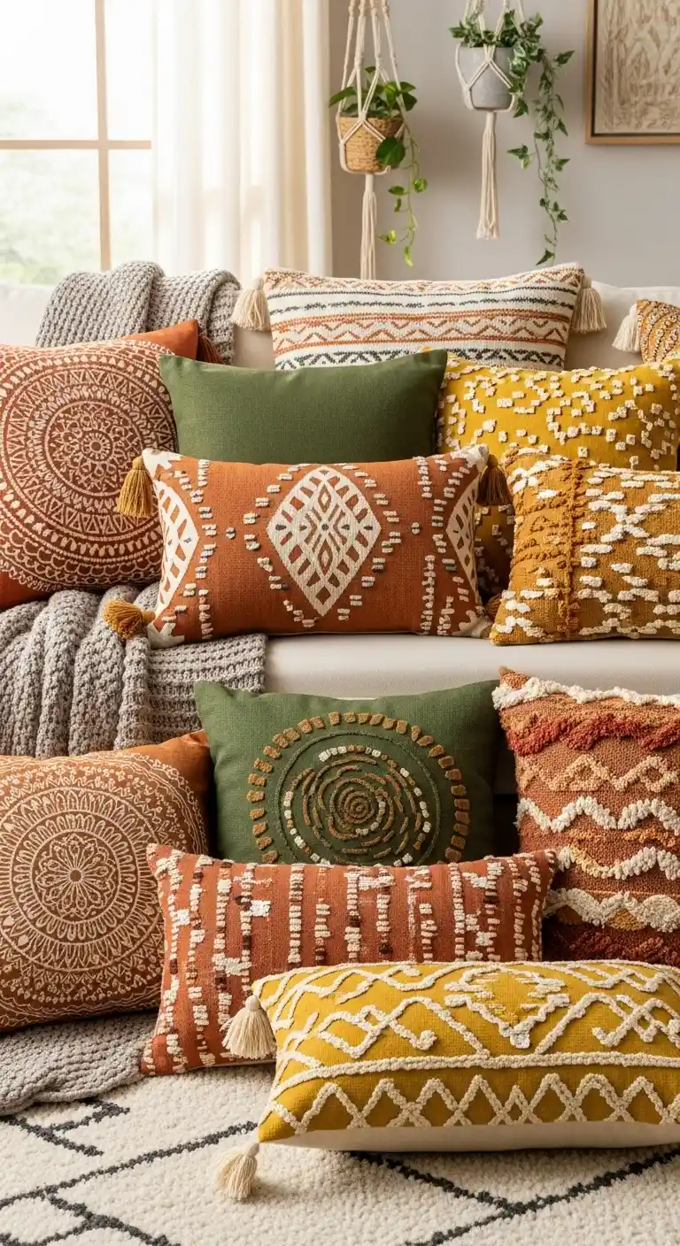 21 Cozy & Stylish Boho Living Room Pillows to Elevate Your Space 10 9. Go for Earthy Tones