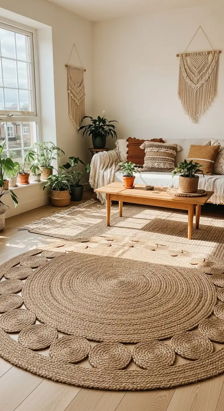 21 Best Boho Living Room Jute Rugs for a Natural Look 10 9. Layered Oval Jute Rug