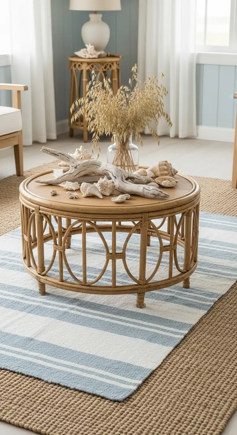 15. Rug Layering with Coastal Patterns