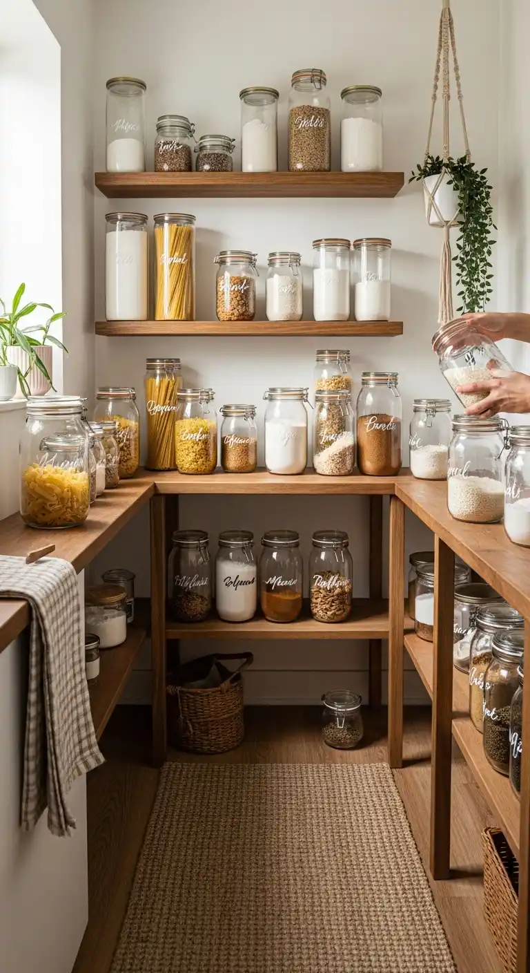 27 Creative Boho Kitchen Apartment Small Space Ideas to Maximize Style 19 18. Switch to Clear Pantry Jars