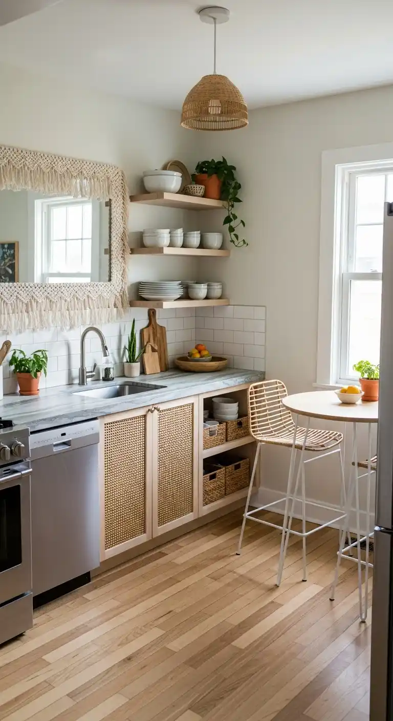 27 Creative Boho Kitchen Apartment Small Space Ideas to Maximize Style 28 27. Use Light-Reflecting Surfaces
