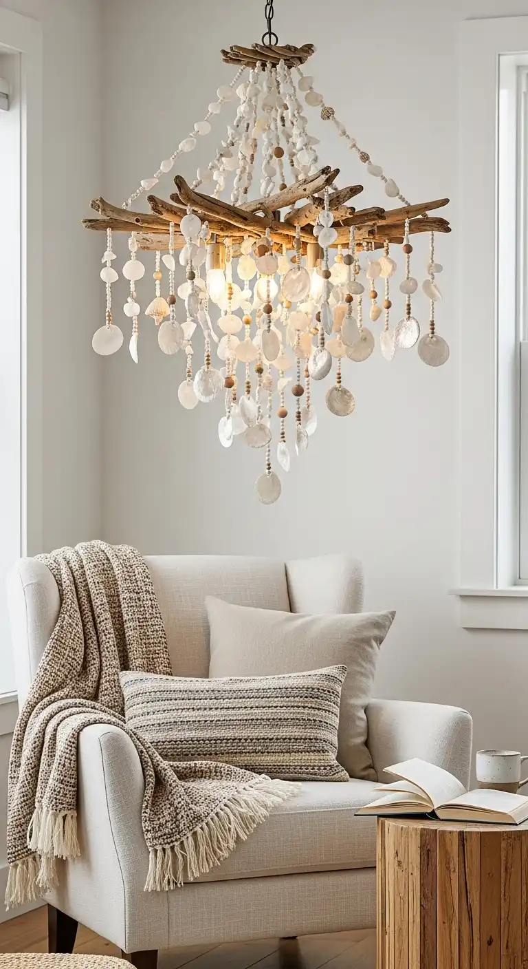 7. Mix Shell and Driftwood Chandeliers