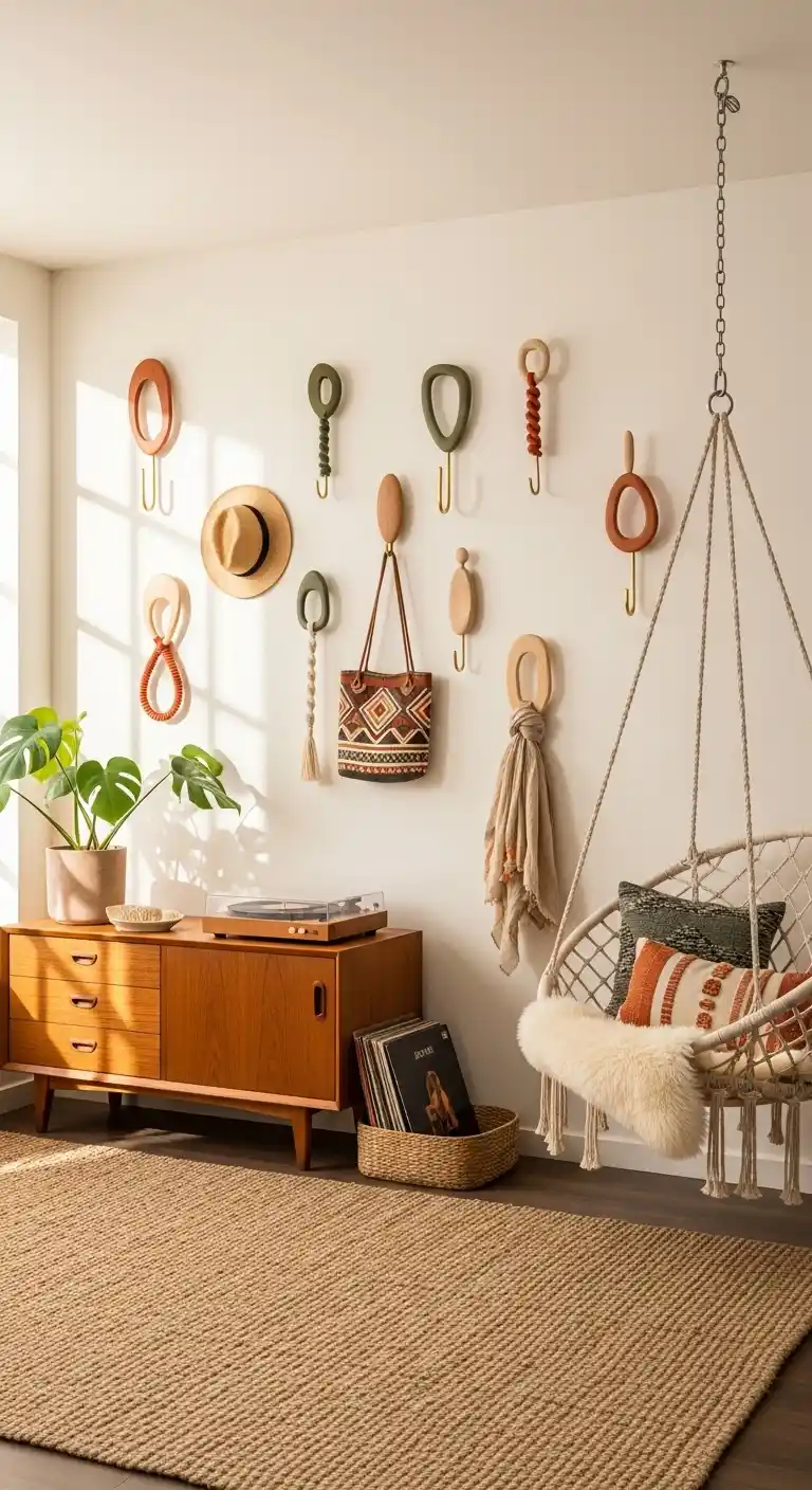 Chic Mid Century Modern Boho Home Decor Ideas to Try: 25 Stylish Tips 13 11. Sculptural Wall Hooks