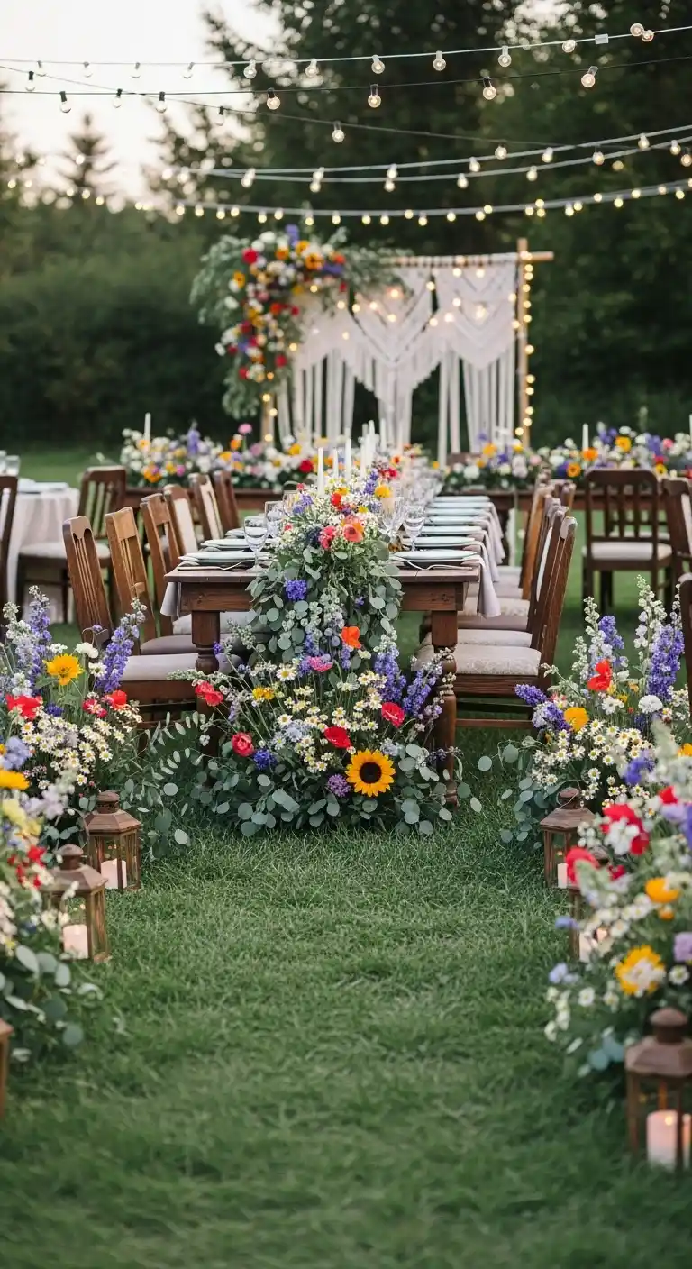 Wedding Boho Decor Ideas to Inspire: 23 Creative Styling Tips 13 11. Wildflower Aisle Decor