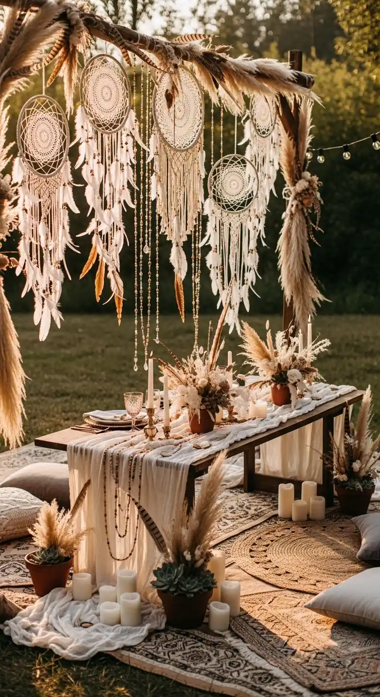 Wedding Boho Decor Ideas to Inspire: 23 Creative Styling Tips 16 14. Feather & Beaded Accents