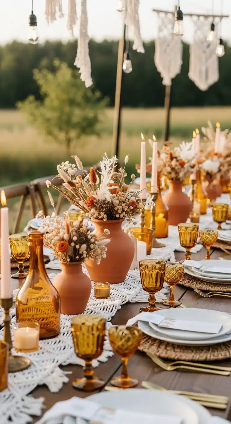 Wedding Boho Decor Ideas to Inspire: 23 Creative Styling Tips 18 16. Terracotta & Amber Glassware