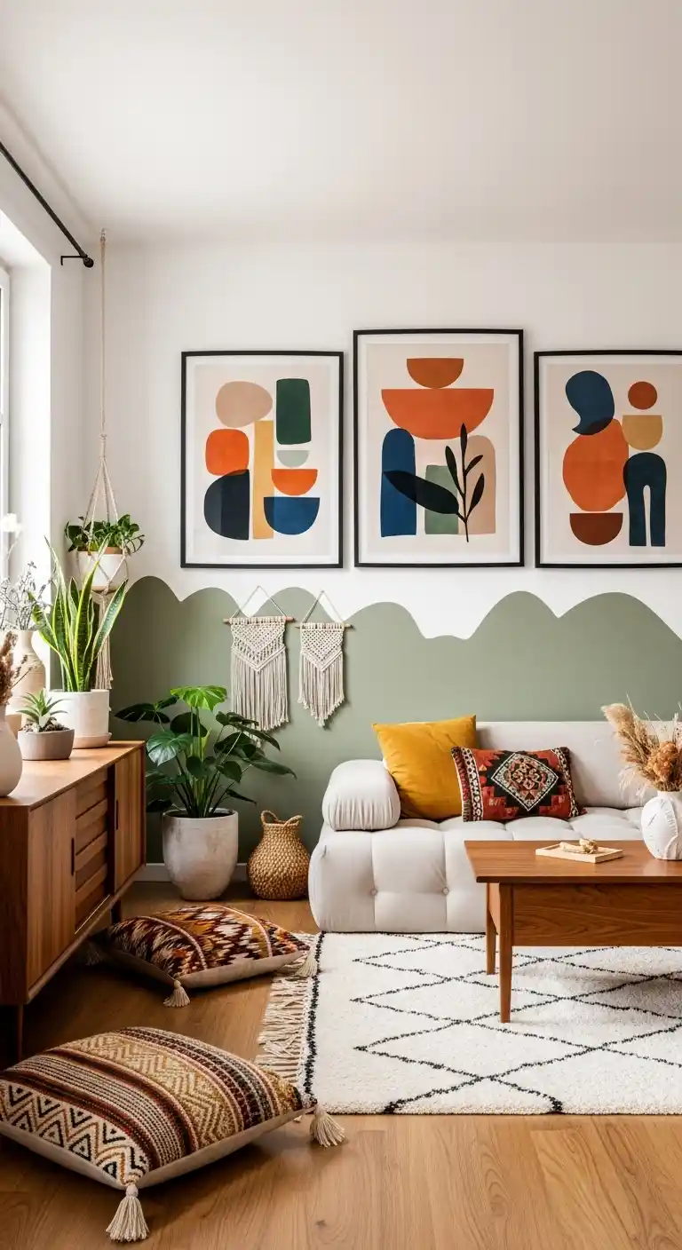 Chic Mid Century Modern Boho Home Decor Ideas to Try: 25 Stylish Tips 22 20. Abstract Art Prints