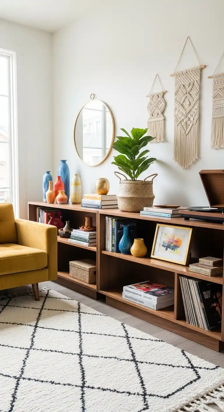 Chic Mid Century Modern Boho Home Decor Ideas to Try: 25 Stylish Tips 25 23. Low-Profile Bookshelves with Decor Styling