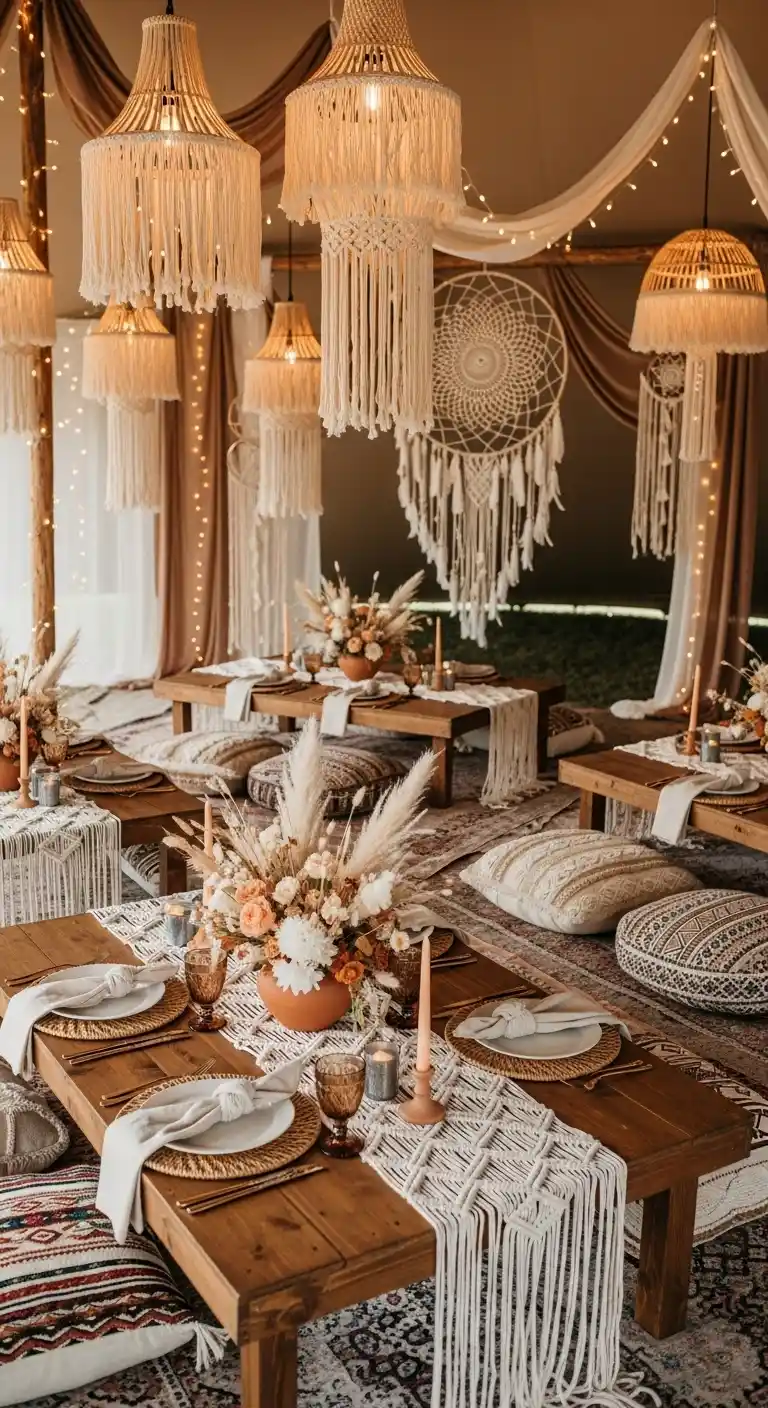 Wedding Boho Decor Ideas to Inspire: 23 Creative Styling Tips 25 23. Rattan & Fringe Chandeliers