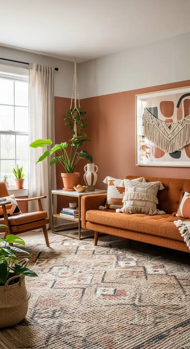 Chic Mid Century Modern Boho Home Decor Ideas to Try: 25 Stylish Tips 26 24. Earth-Toned Painted Accent Walls