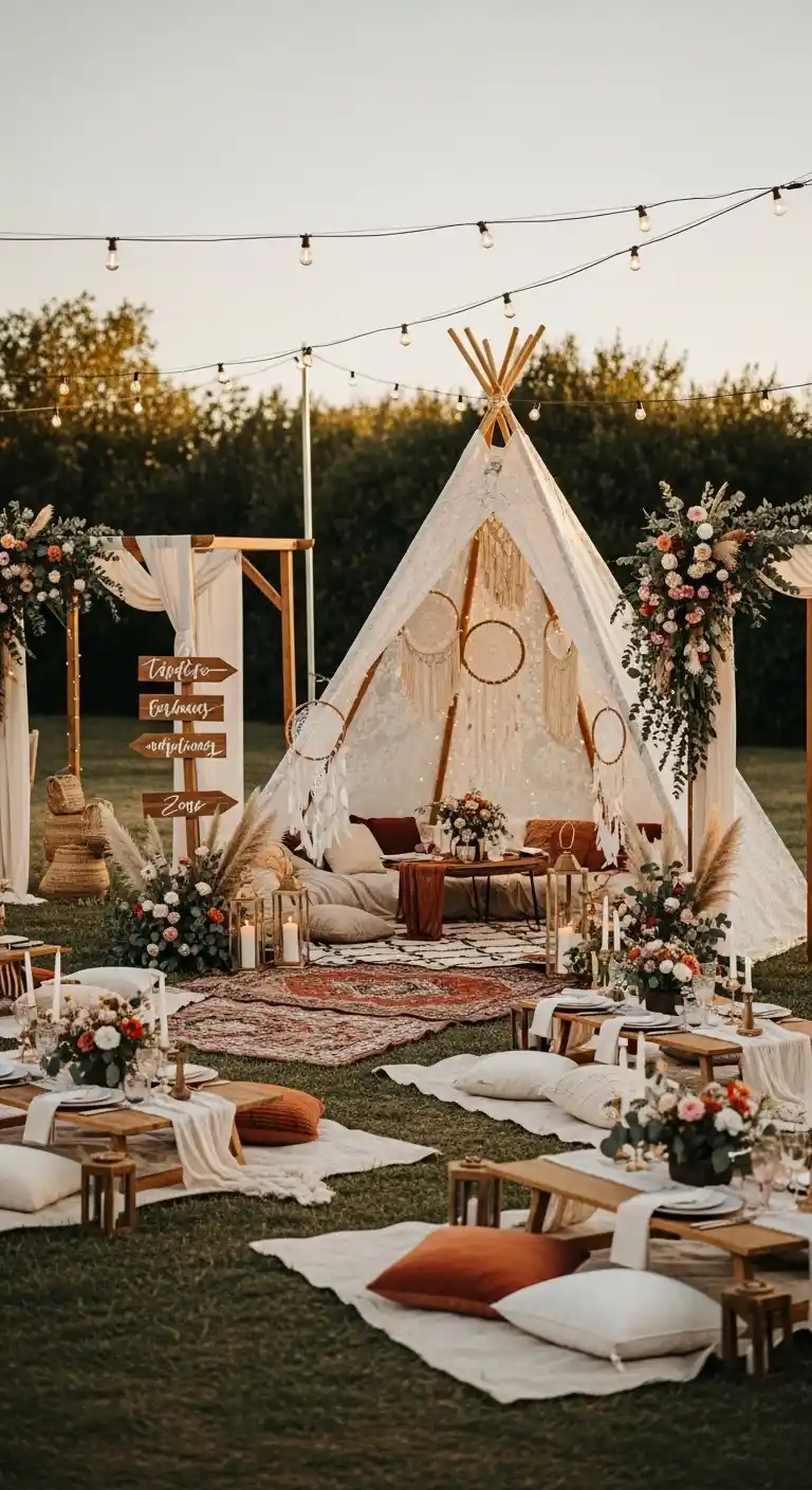 Wedding Boho Decor Ideas to Inspire: 23 Creative Styling Tips 11 9. Boho Teepee Lounge