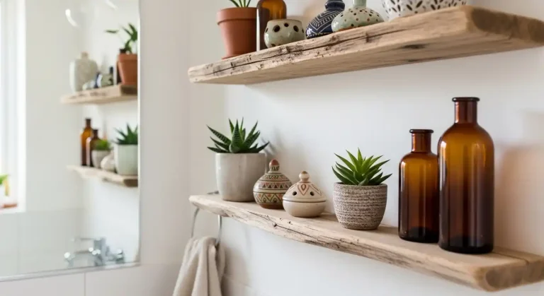 DIY boho driftwood bathroom shelves