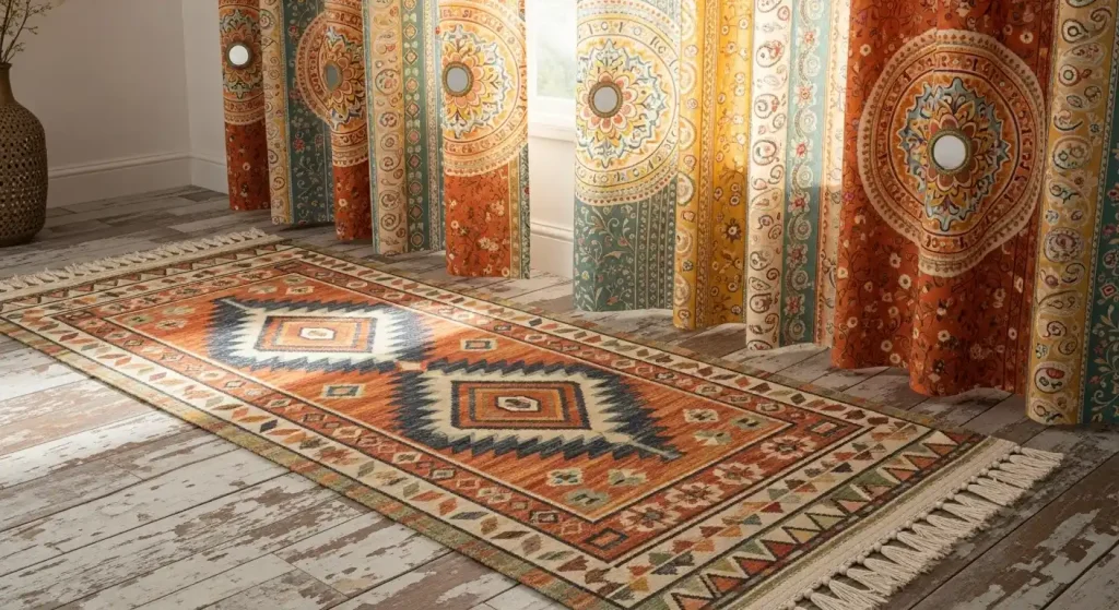 How to Achieve a Cohesive Style with Boho Mixing Patterns Rug Runner Curtain? 2 Start With the Rug