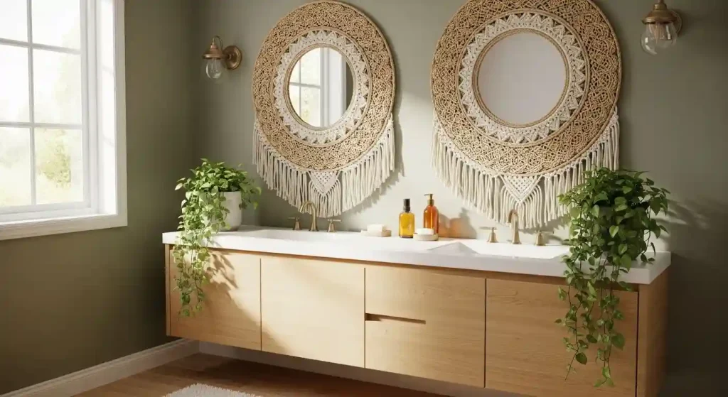 How Can Boho Woven Frame Bathroom Mirrors Enhance Stylish Walls? 2 Styling Ideas with Boho Woven Frame Bathroom Mirrors