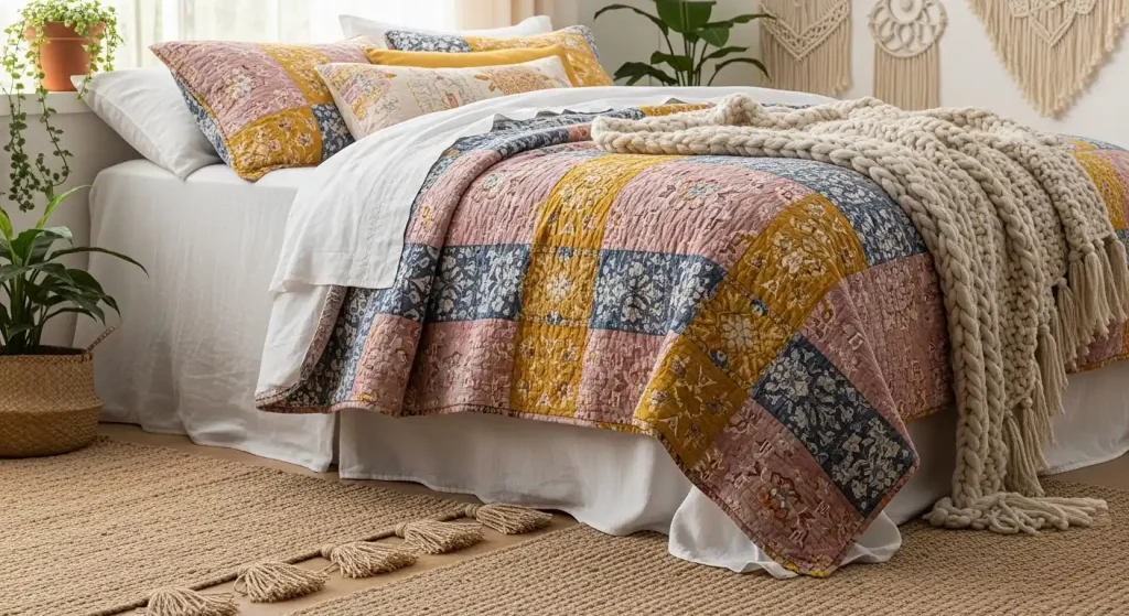 Boho Bedroom Layered Bedding Ideas: Using Textures, Throws, and Rugs for Cozy Style 2 boho bedroom layered bedding ideas