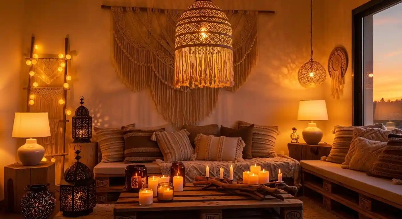 Image showcasing Boho Lighting Ideas With Rattan Lamps, Lanterns & Candles