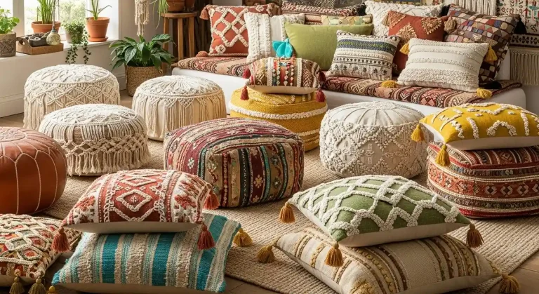 boho poufs and cushions
