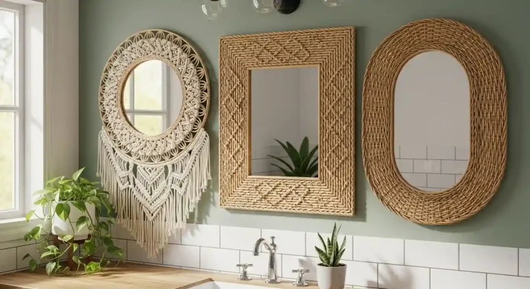 boho woven frame bathroom mirrors