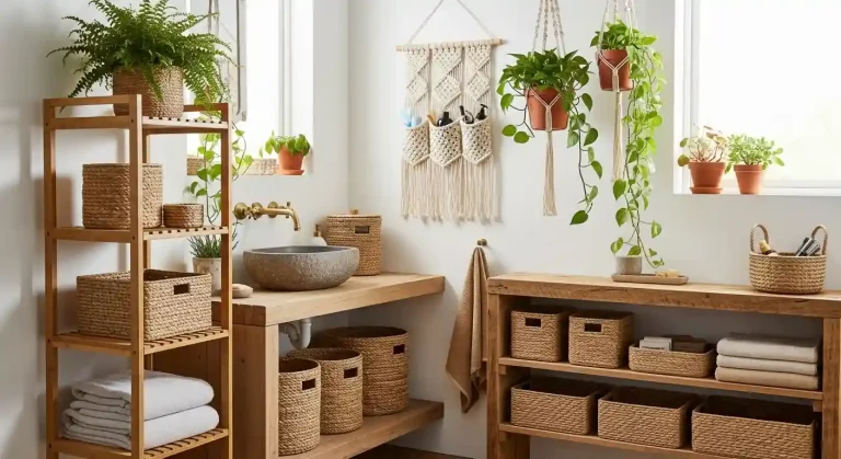 eco-friendly boho bathroom storage