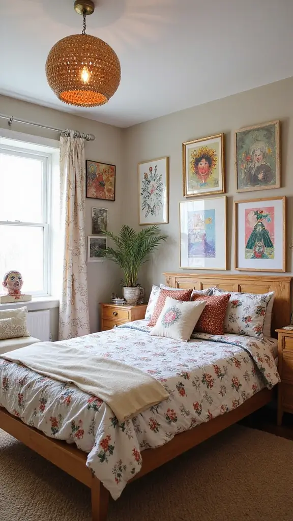 Colorful Boho Bedroom Ideas: 28 Playful Designs Bursting with Personality 19 Colorful Boho Bedroom Ideas: 28 Playful Designs Bursting with Personality - 17. Whimsical Art Pieces