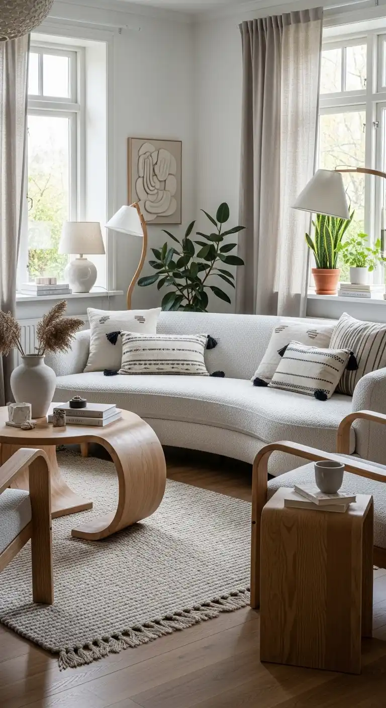 Scandinavian Boho Ideas to Create a Warm Minimalist Space 12 10. Curved Wood Furniture