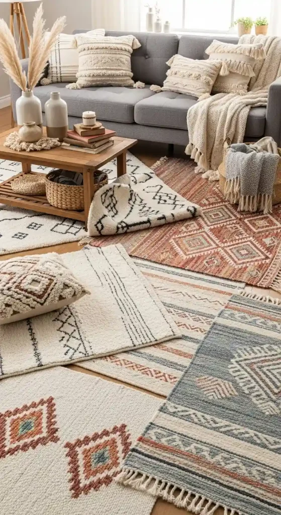 Chic Boho Living Room Rug Ideas for a Grey Couch – 35 Inspiring Looks 11 10. Handwoven Wool Rugs