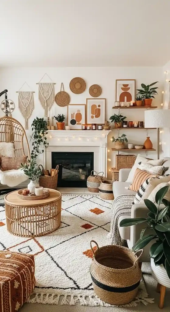 34 Stunning Boho Living Room Fireplace Decor Ideas to Inspire 11 10. Rattan Furniture Accents