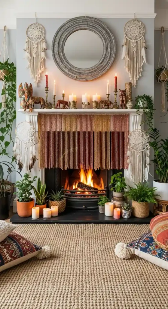 34 Stunning Boho Living Room Fireplace Decor Ideas to Inspire 12 11. Beaded Curtains