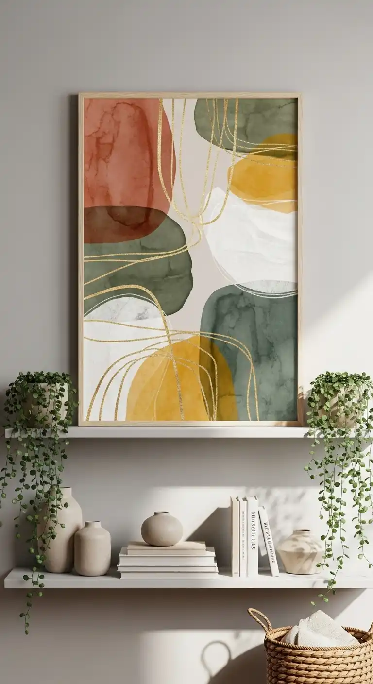 Inspiring Boho Abstract Wall Art Ideas for Your Home 13 11. Hanging Gallery Shelves