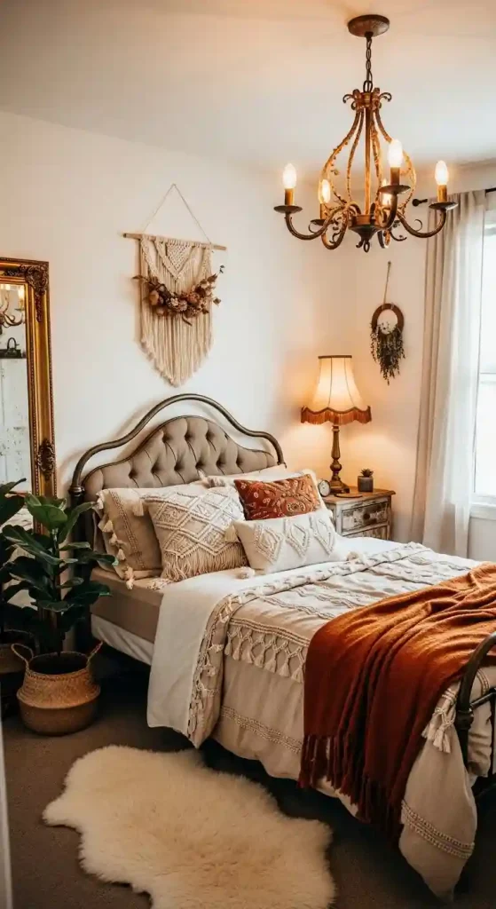 Cozy Boho Bedroom Ideas: 25 Warm and Inviting Styles You’ll Want to Copy 13 11. Vintage Lighting Fixtures