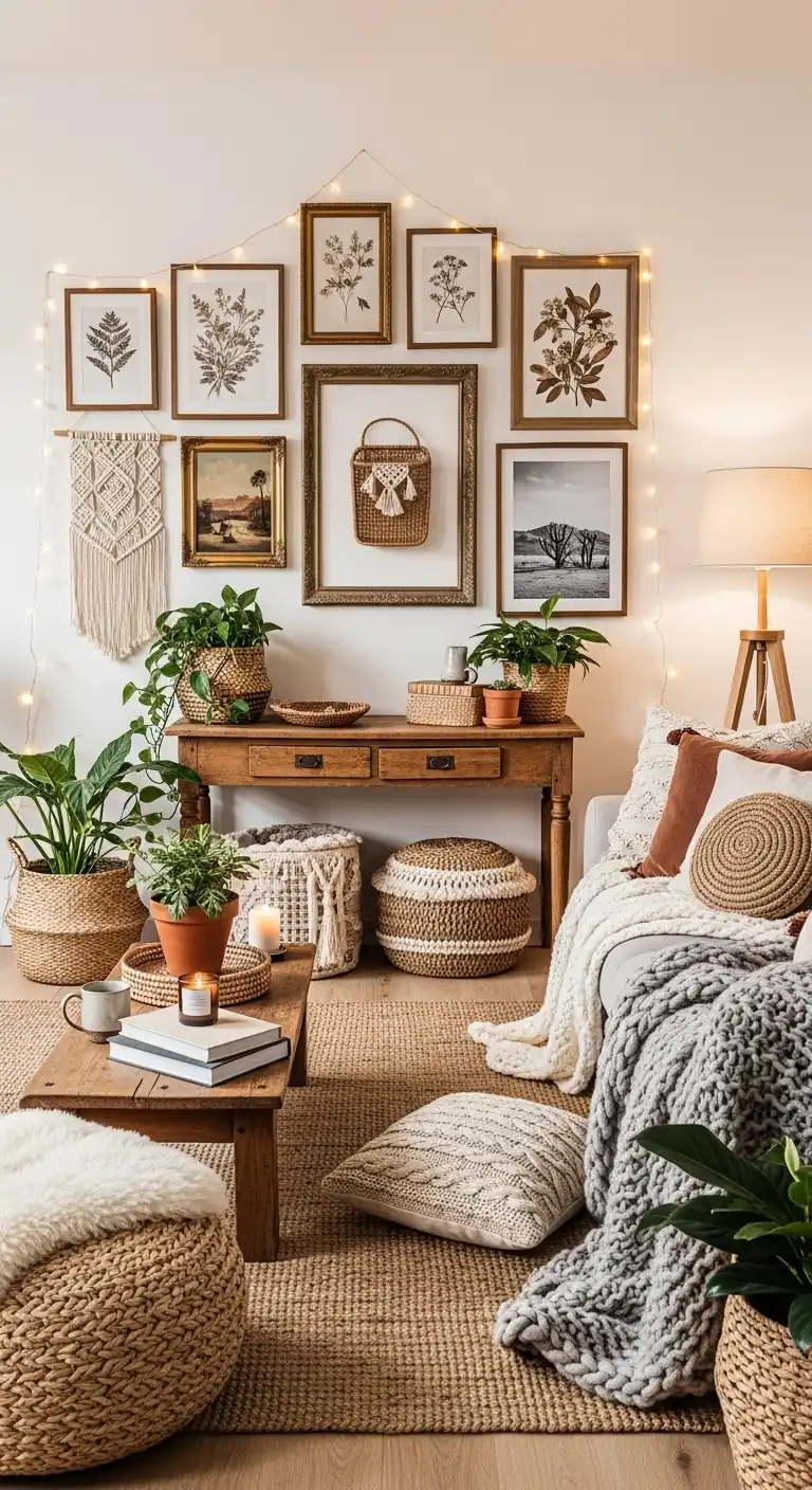 Boho and Rustic Decor Ideas to Create Cozy, Stylish Homes 14 12. Gallery Wall with Eclectic Frames