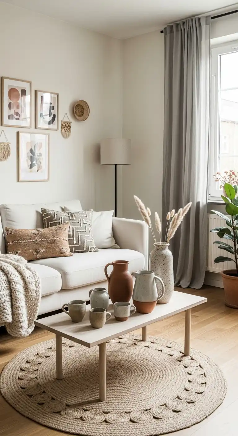 Scandinavian Boho Ideas to Create a Warm Minimalist Space 14 12. Vintage Pottery Displays