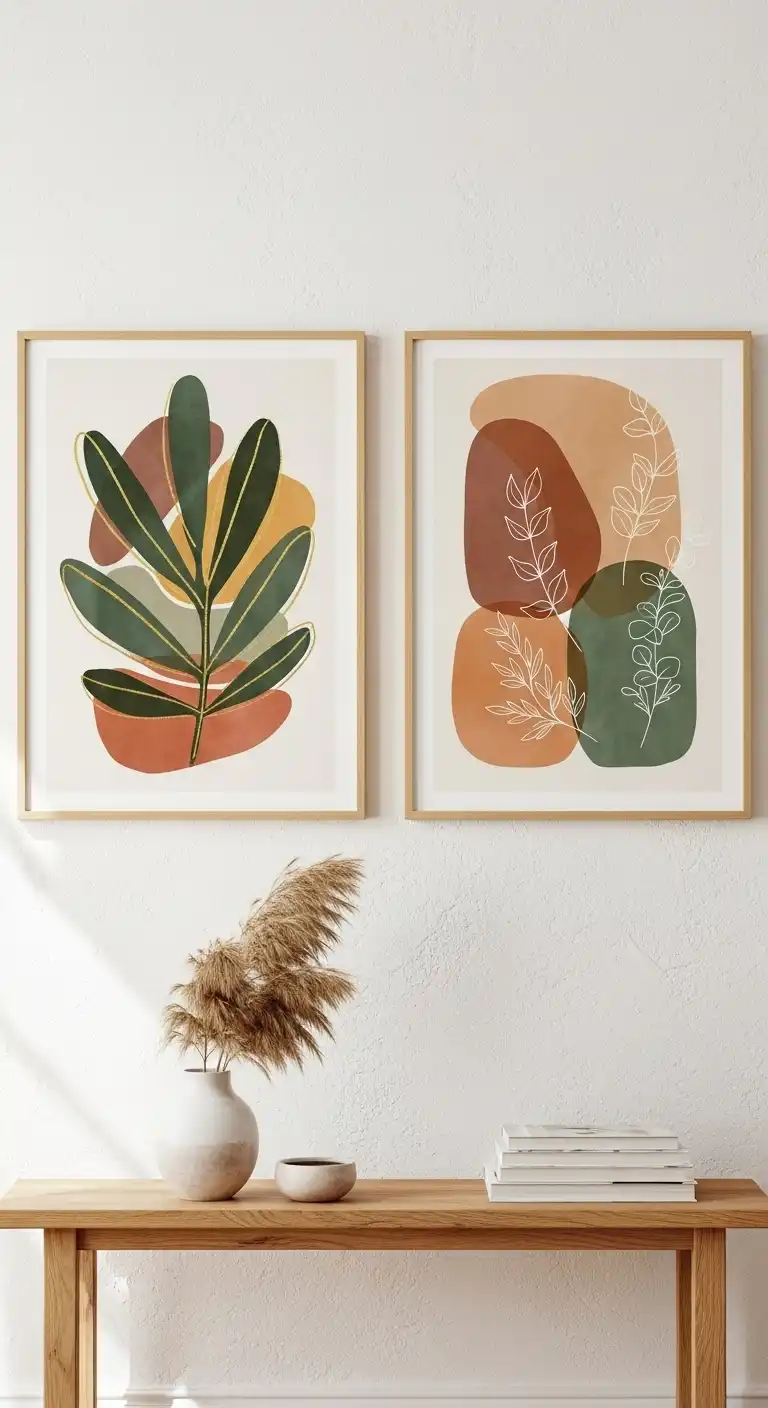 Inspiring Boho Abstract Wall Art Ideas for Your Home 15 13. Botanical Print Pairings