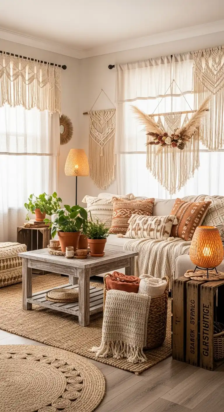 Boho and Rustic Decor Ideas to Create Cozy, Stylish Homes 16 14. Layered Window Treatments