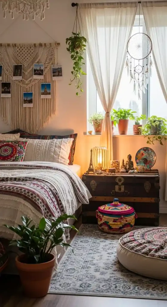 Cozy Boho Bedroom Ideas: 25 Warm and Inviting Styles You’ll Want to Copy 17 15. A Touch of Travel