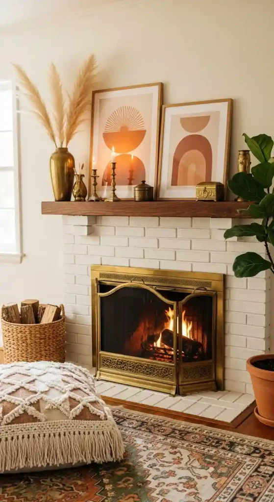 34 Stunning Boho Living Room Fireplace Decor Ideas to Inspire 17 16. Brass Accents
